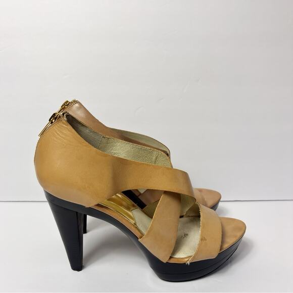 MICHAEL MICHAEL KORS WOMEN BEIGE GOLD HEEL SANDALS SIZE 10 NO BOX - Picture 4 of 7